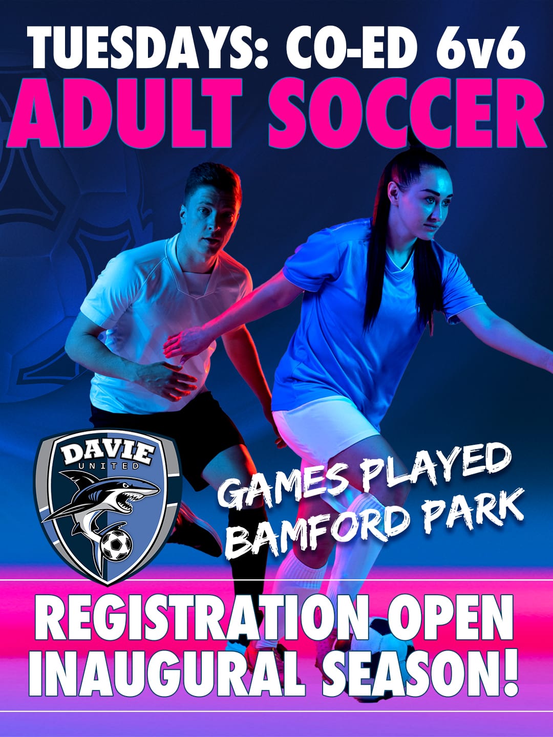 Adult community league players on the field